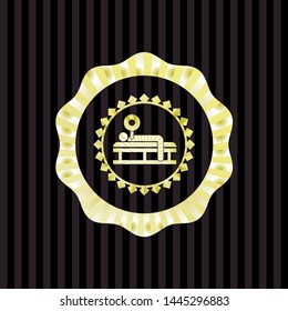 bench press icon inside gold shiny emblem