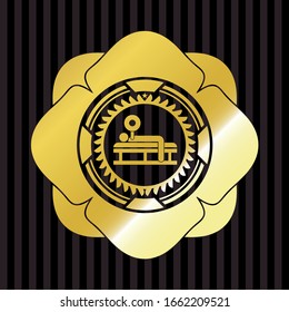 bench press icon inside gold badge or emblem