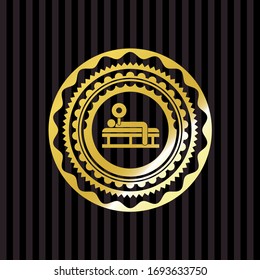 bench press icon inside gold emblem