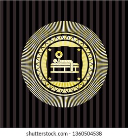 bench press icon inside golden emblem or badge