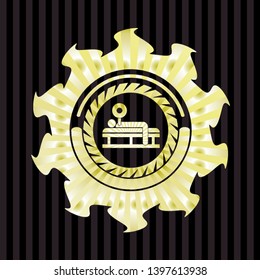 bench press icon inside golden badge