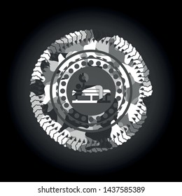 bench press icon inside grey camouflaged emblem