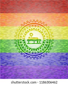 bench press icon inside lgbt colors emblem 