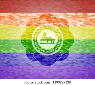 bench press icon inside lgbt colors emblem 