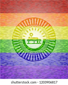 bench press icon inside lgbt colors emblem 