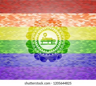 bench press icon inside lgbt colors emblem 