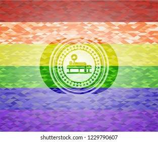 bench press icon inside lgbt colors emblem 