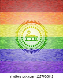 bench press icon inside lgbt colors emblem 