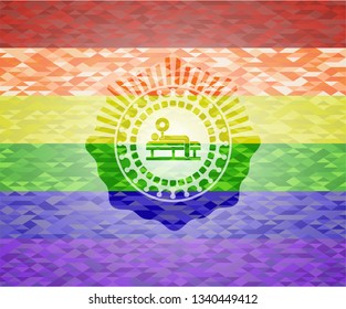 bench press icon inside lgbt colors emblem 