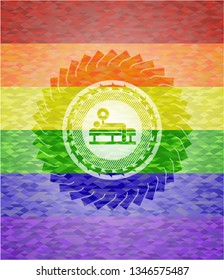 bench press icon inside lgbt colors emblem 