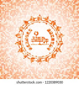 bench press icon inside orange mosaic emblem