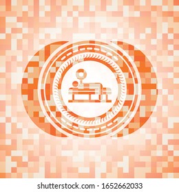 bench press icon inside orange mosaic emblem