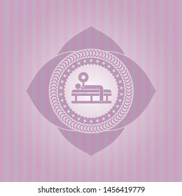 bench press icon inside pink emblem