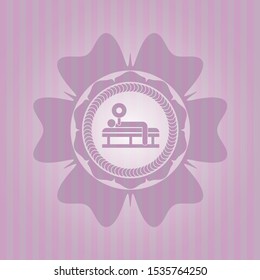 bench press icon inside pink emblem. Vintage.