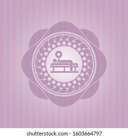 bench press icon inside pink emblem