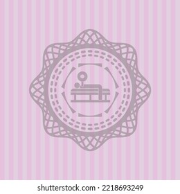 bench press icon inside pink icon or emblem. Amazing desing. 