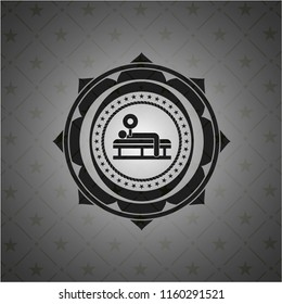 bench press icon inside realistic dark emblem