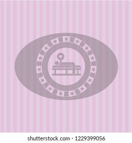 bench press icon inside realistic pink emblem