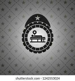 bench press icon inside realistic black emblem