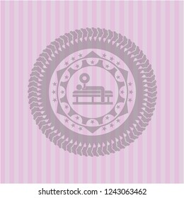 bench press icon inside realistic pink emblem