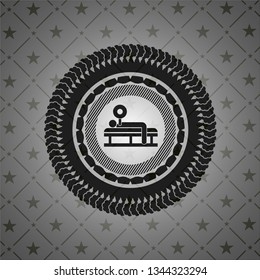 bench press icon inside realistic black emblem