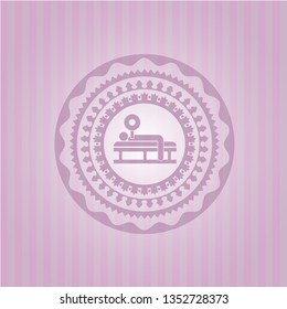 bench press icon inside realistic pink emblem