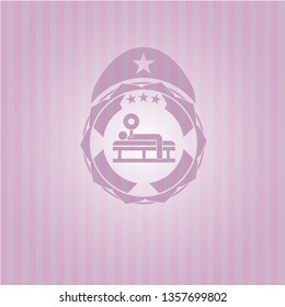 bench press icon inside realistic pink emblem