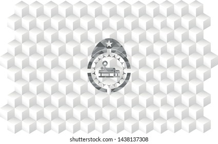 bench press icon inside realistic grey emblem with cube white background