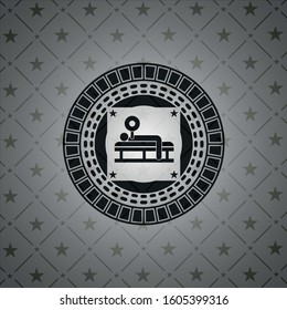 bench press icon inside realistic black emblem