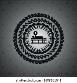 bench press icon inside realistic dark emblem