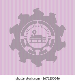 bench press icon inside realistic pink emblem