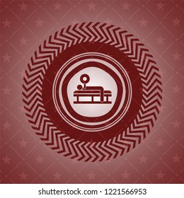 bench press icon inside red emblem. Vintage.