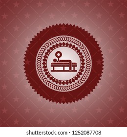 bench press icon inside red emblem. Retro