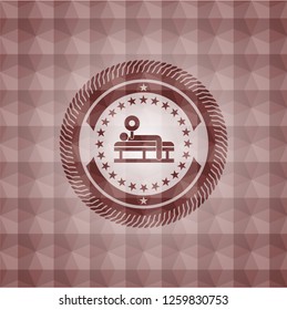 bench press icon inside red geometric emblem. Seamless.