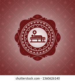 bench press icon inside red emblem. Retro