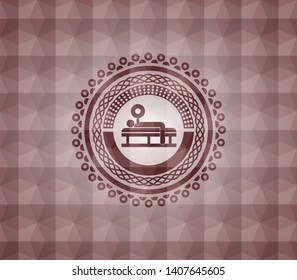 bench press icon inside red geometric pattern emblem. Seamless.