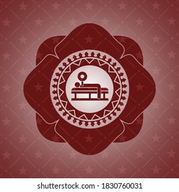 icono de prensa del banco dentro del emblema rojo. Retro. 
