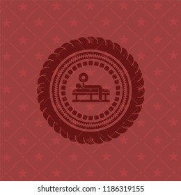 bench press icon inside retro style red emblem