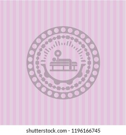 bench press icon inside retro pink emblem