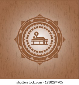 bench press icon inside retro wood emblem