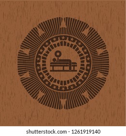bench press icon inside retro wood emblem