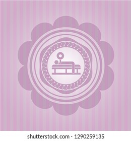 bench press icon inside retro pink emblem
