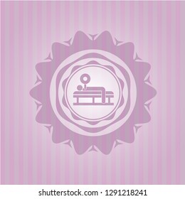 bench press icon inside retro pink emblem