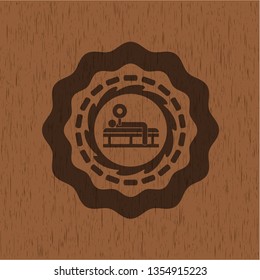 bench press icon inside retro wooden emblem