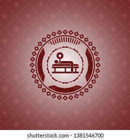 bench press icon inside retro style red emblem