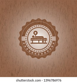 bench press icon inside retro style wood emblem