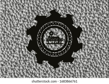 bench press icon inside retro style black emblem with grey bubbles background. Vector Illustration. Detailed.