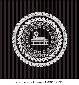 bench press icon inside silver badge