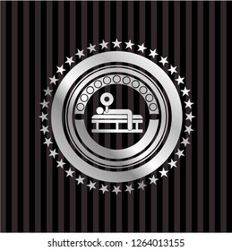 bench press icon inside silver shiny badge