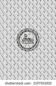 bench press icon inside silver emblem. Scales pattern. Vector Illustration. Detailed. 